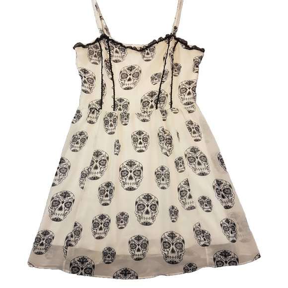 Royal Bones Dresses & Skirts - ROYAL BONES Dress Large US L Sugar Skull Lace-Up Dress Daang Goodman Black White